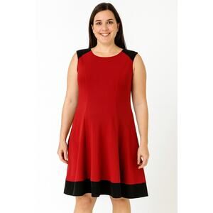 Robbie Bee Women's Size 6 Sleeveless Fit & A-Line Dress Red Black Colorblock